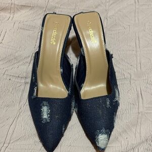 Denim Sahara Distressed Denim Mules 11
